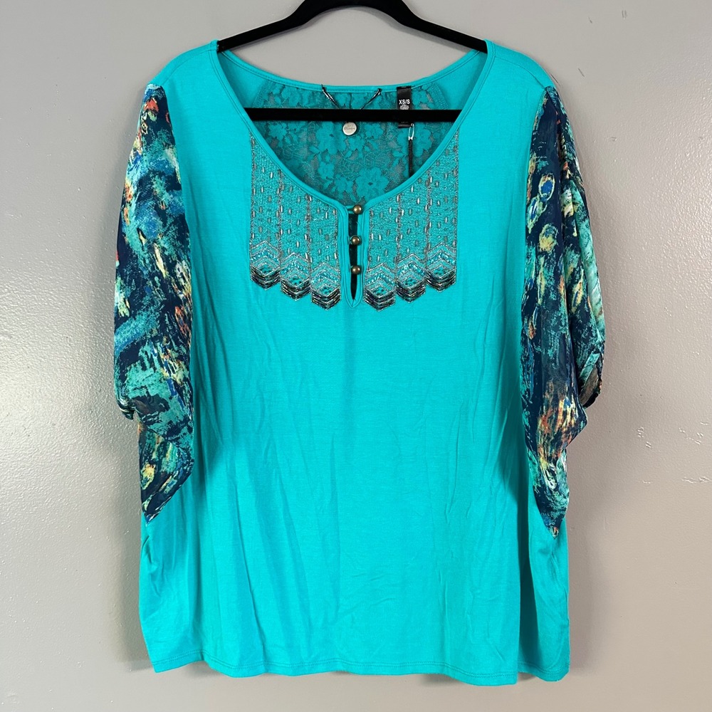 BKE BOUTIQUE TURQUOISE BEADED BOHO WESTERN‎ TOP XS/S NWT
